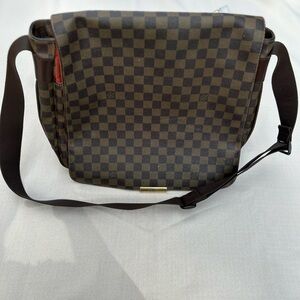 Louis Vuitton Brown Checkered Messenger Bag with Red Accent